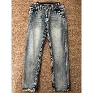 True Luck Men's Jeans‎ 34x32 TL16350038 Straight Leg Thick Stitching Lawton